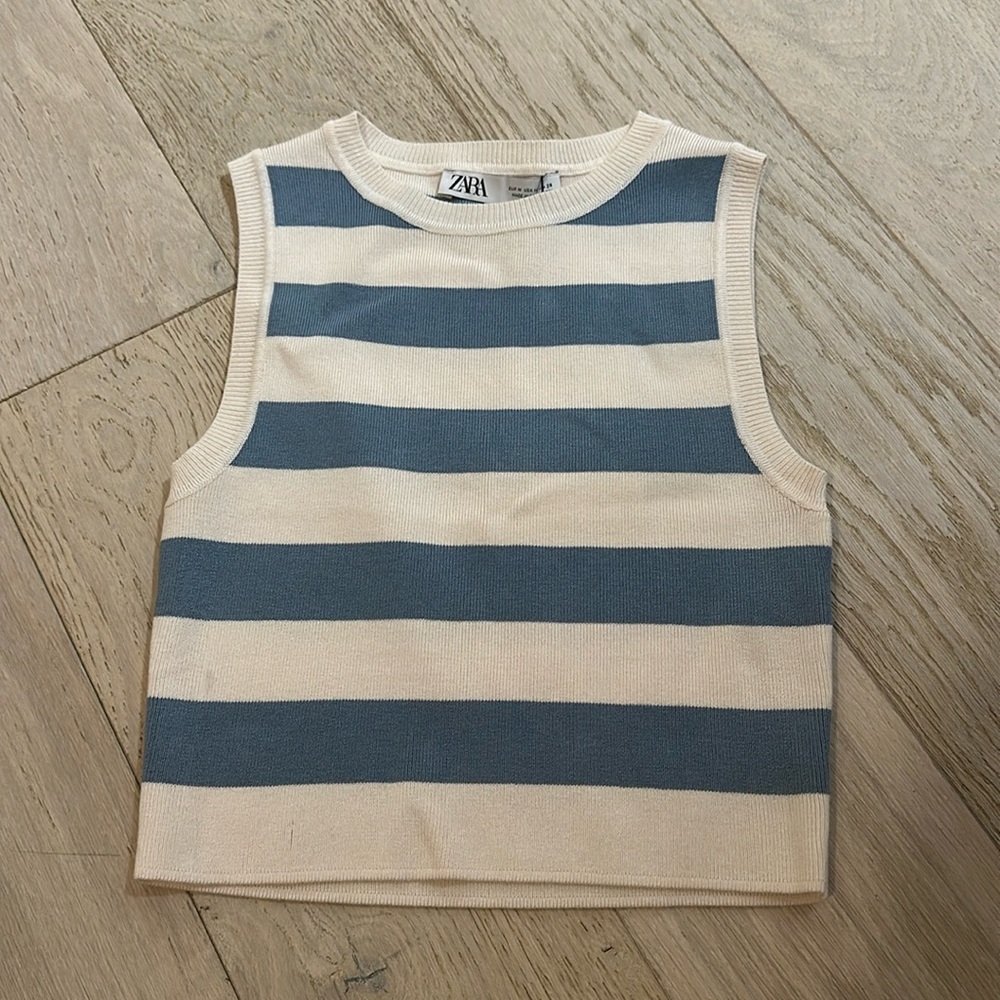Blue and tan striped Zara shirt